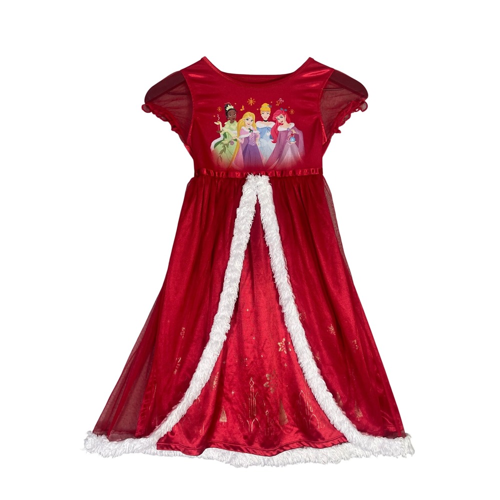 Disney Princess Christmas Nightgown Girls 6 6X Tiana Rapunzel Cinderella Belle